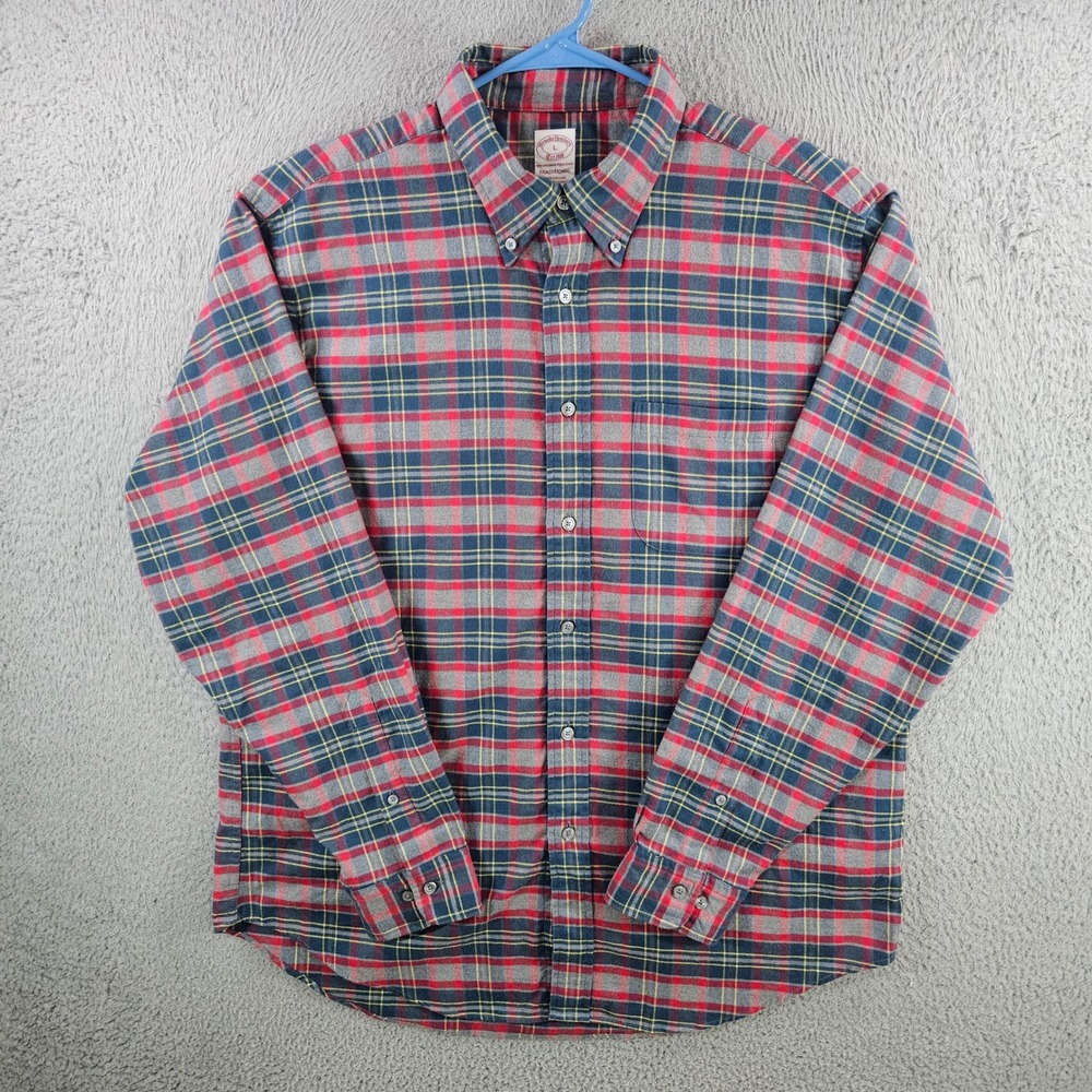 Brooks Brothers Mens Traditional Fit Plaid Button Down Shirt Red Navy Blue L